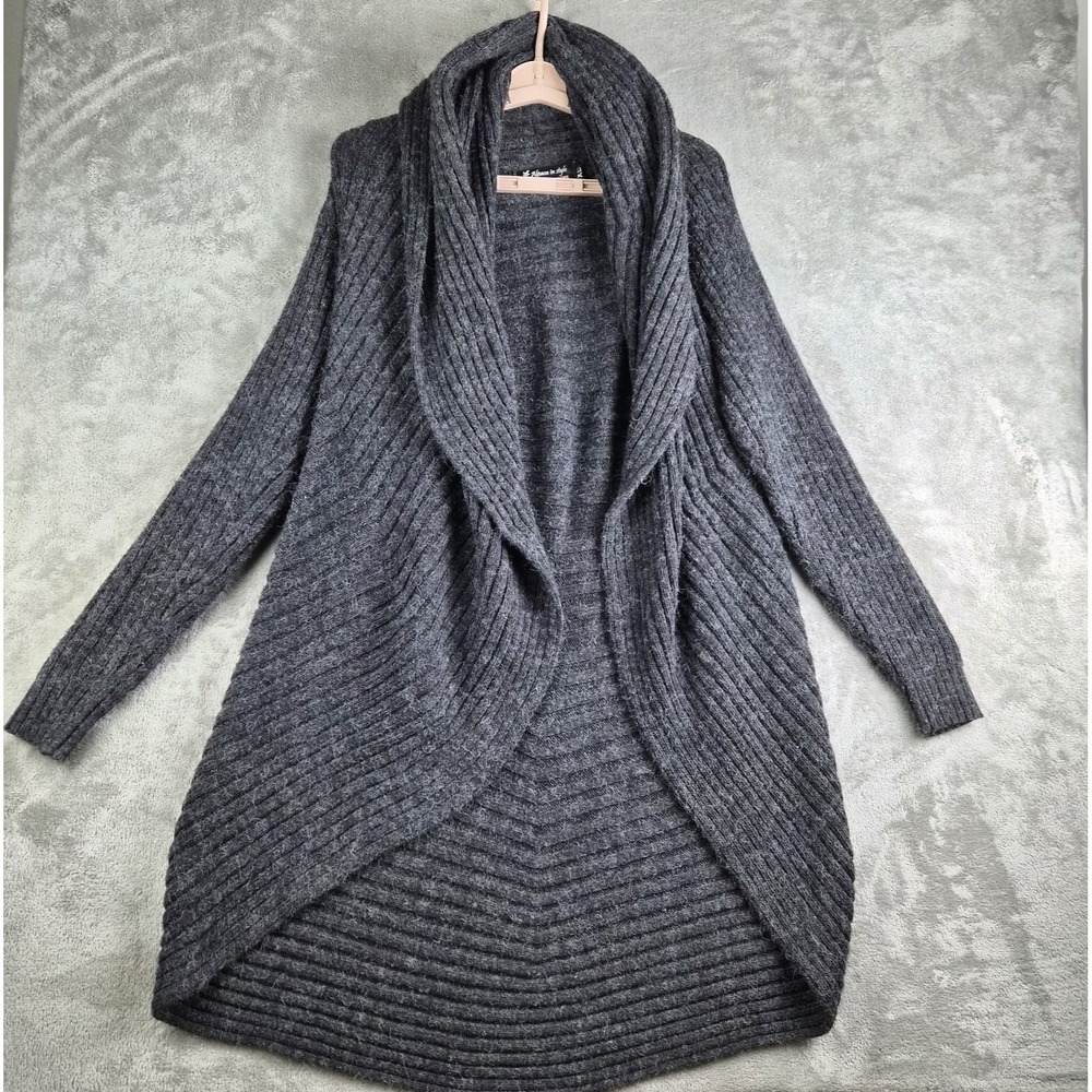 Alpaca In Style Cardigan  XL Gray Knit Ribbed Shawl Neck Open Front Made In USA